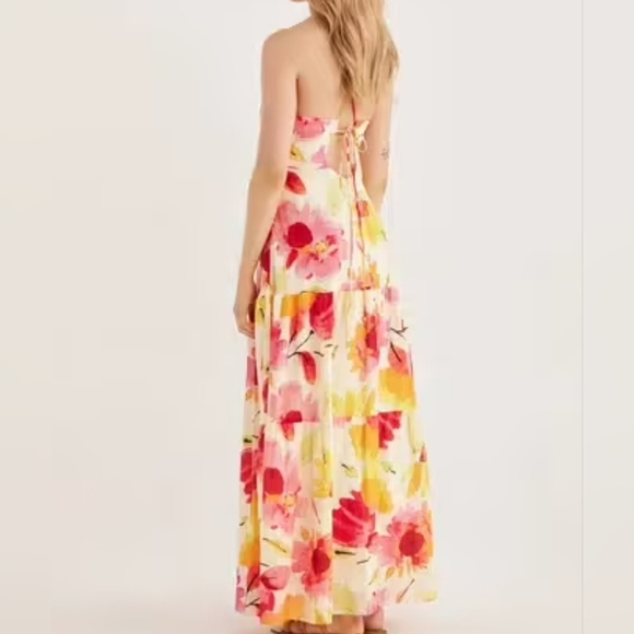 Rumer Sunshine Halter Maxi Dress, Pink Orange Yellow Floral, Small - Picture 4 of 11